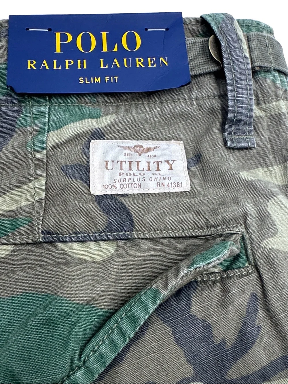 NWT Polo Ralph Lauren Men’s Slim Fit Camo Canvas Cargo Pants Size 36 x 34